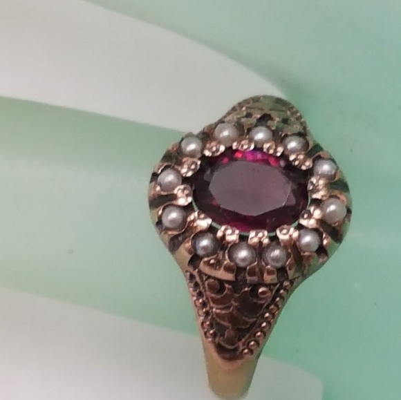 12k gold genuine amethyst seed  pearl enamel ring main image 0